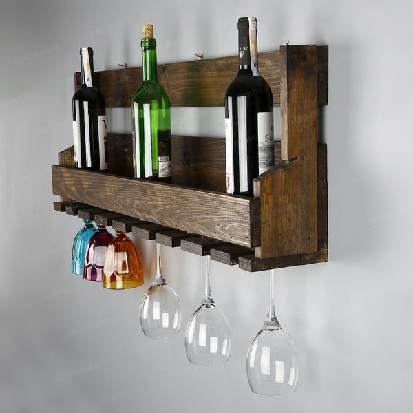 Ručne vyrábaný stojan na víno a držiak na poháriky z masívneho dreva Catalin Faina, 90 × 30 × 12 cm-image-1