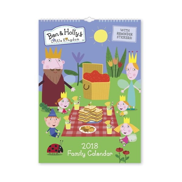 Nástenný rodinný kalendár na rok 2018 s lepiacimi papierikmi Portico Designs Ben & Holly, A3
