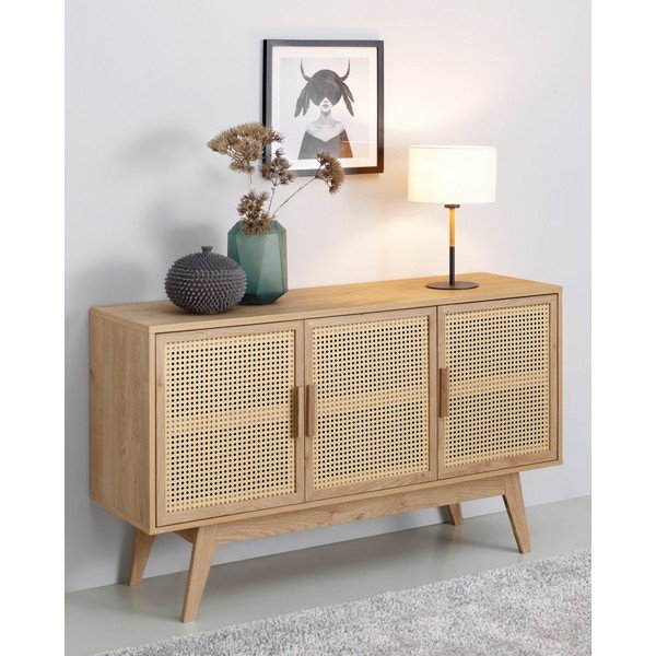 Nízka komoda v dekore duba v prírodnej farbe 128x75 cm Bridget – Støraa-image-1