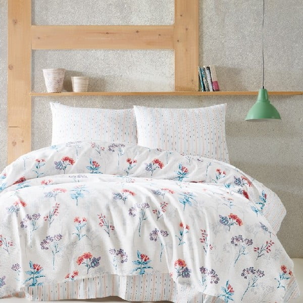 Prikrývka cez posteľ na dvojlôžko s obliečkami na vankúše a plachtou Agathe, 220 × 240 cm