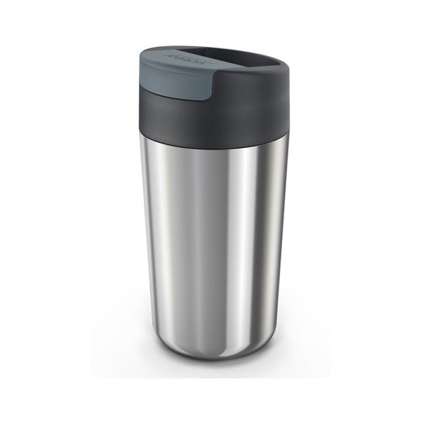 Cestovný hrnček v tmavomodro-lesklo striebornej farbe 450 ml Sipp – Joseph Joseph