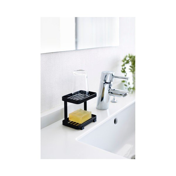 Čierna poschodová nádoba na mydlo s odkladacou plochou YAMAZAKI Tower-image-2
