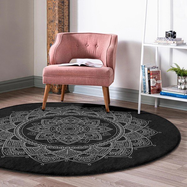 Čierny prateľný okrúhly koberec vhodný pre robotické vysávače ø 100 cm Comfort – Mila Home-image-3