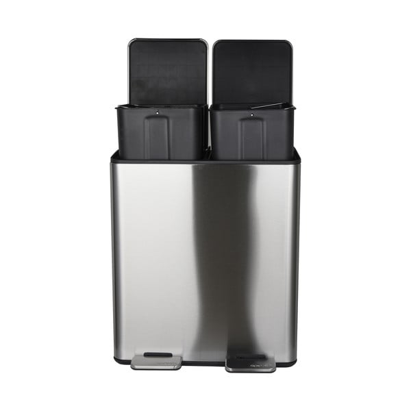 Oceľový odpadkový kôš 2x20 l na triedený odpad/nášľapný v matne striebornej farbe Aliya – Spirella-image-4