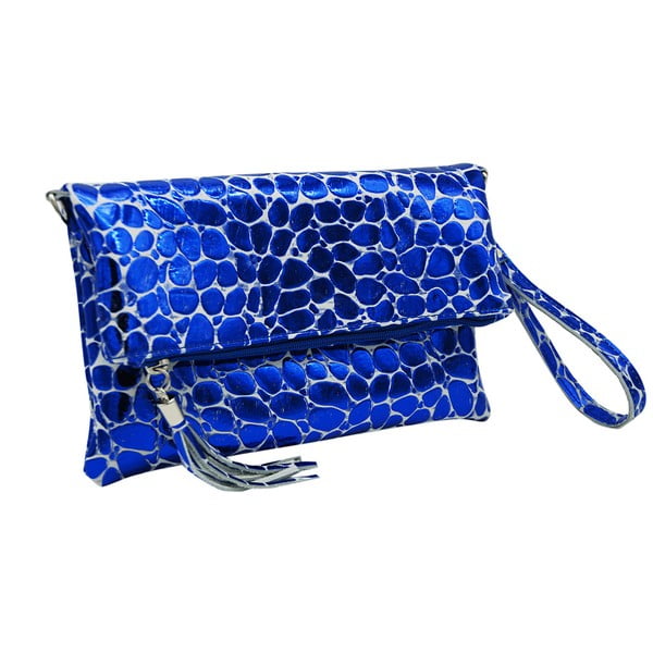 Modrá listová kabelka / kabelka z pravej kože Andrea Cardone Cocco