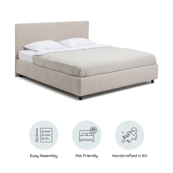 Béžová čalúnená dvojlôžková posteľ s úložným priestorom s roštom 180x200 cm Myra Slim Line – Bonami Selection-image-4