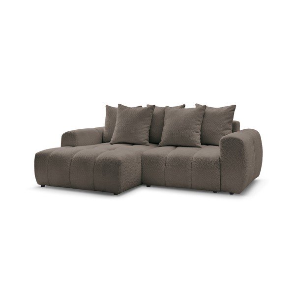 Hnedá rozkladacia/s úložným priestorom rohová pohovka z textílie buklé (ľavý roh/s leňoškou) Roxelane – Bobochic Paris