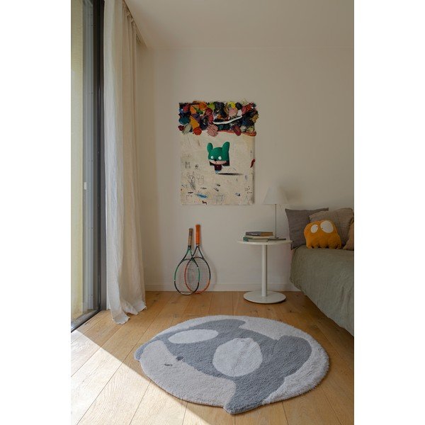 Sivo-krémový prateľný ručne tkaný vlnený detský koberec ø100 cm Astromouse – Lorena Canals-image-4
