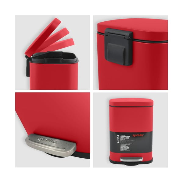 Červený nášľapný oceľový odpadkový kôš 5 l Akira – Spirella-image-4