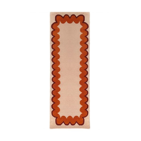 Oranžový/v prírodnej farbe ručne tkaný vlnený behúň 80x230 cm Wiggle Wool – Flair Rugs