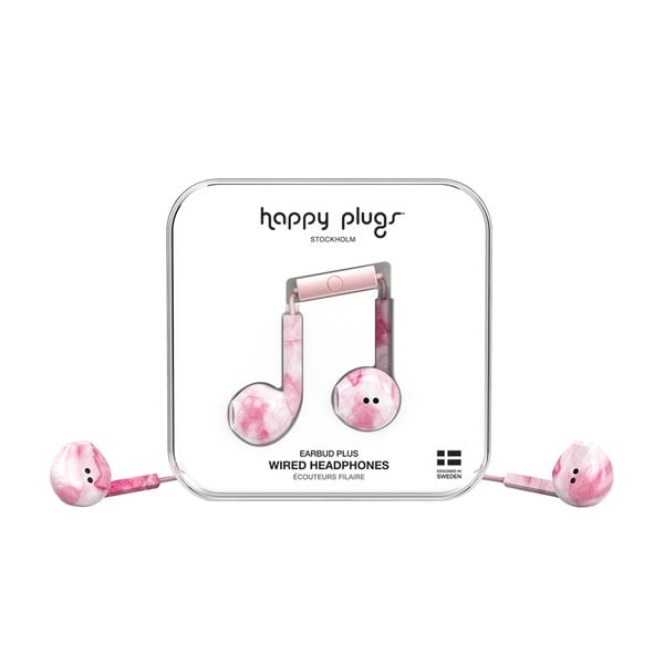 Ružové slúchadlá s potlačou Happy Plugs Earbud