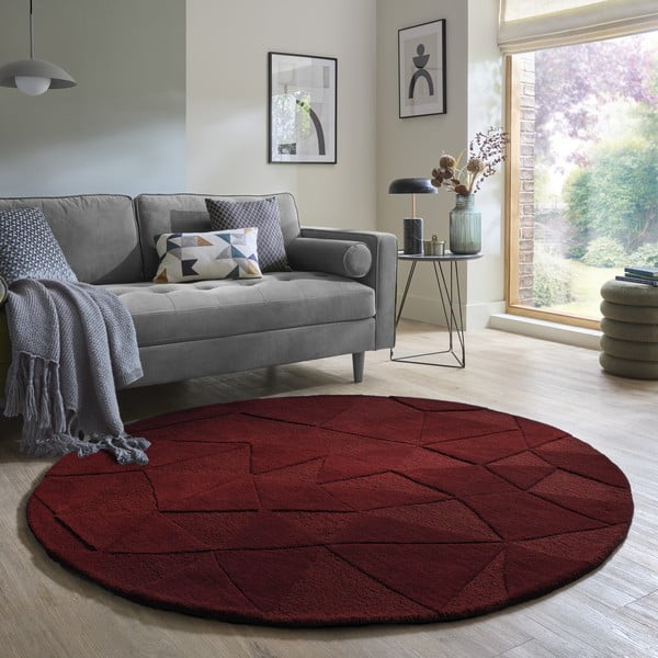 Vínovočervený ručne tkaný vlnený okrúhly koberec ø 160 cm Shard Red – Flair Rugs-image-1