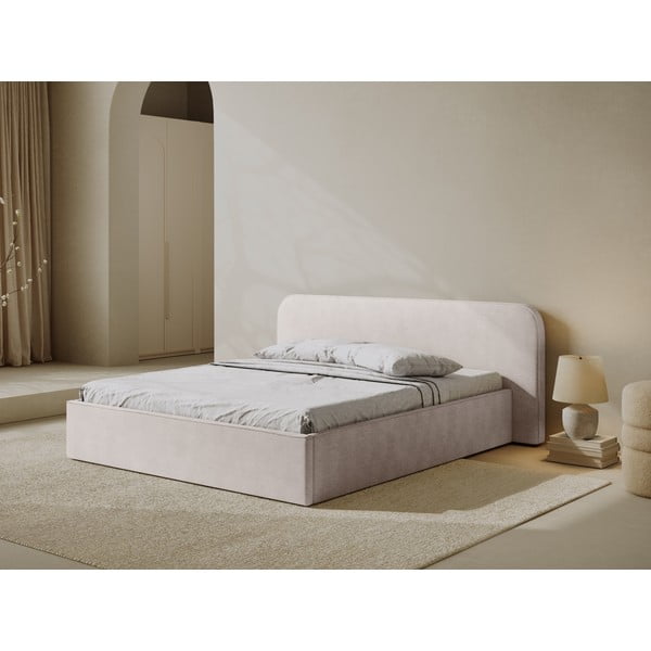 Biela čalúnená dvojlôžková posteľ s úložným priestorom s roštom 160x200 cm Elizabeth – Micadoni-image-1