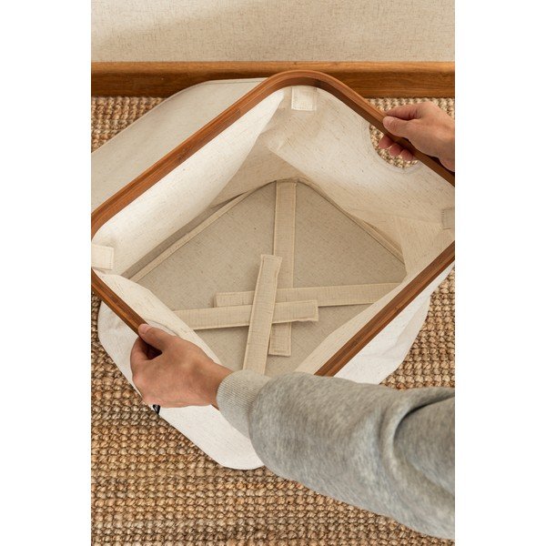 Krémový látkový úložný box s vekom 40,5x33x30 cm Bamboo/Linen – Bigso-image-2