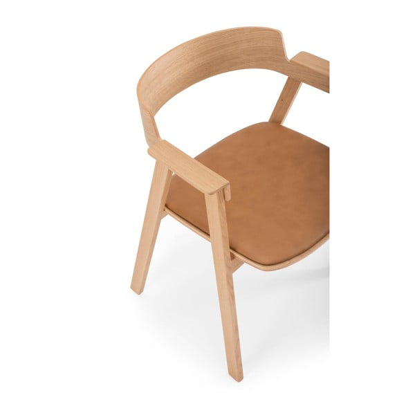 Hnedá/v prírodnej farbe kožená jedálenská stolička s podrúčkami Flip – Gazzda-image-2