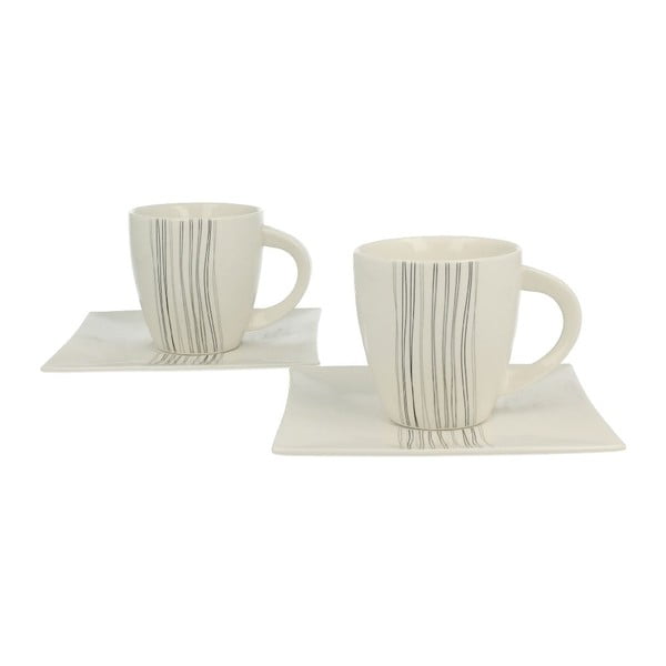 Set 2 porcelánových hrnčekov s tanierikmi Duo Gift Silver Line