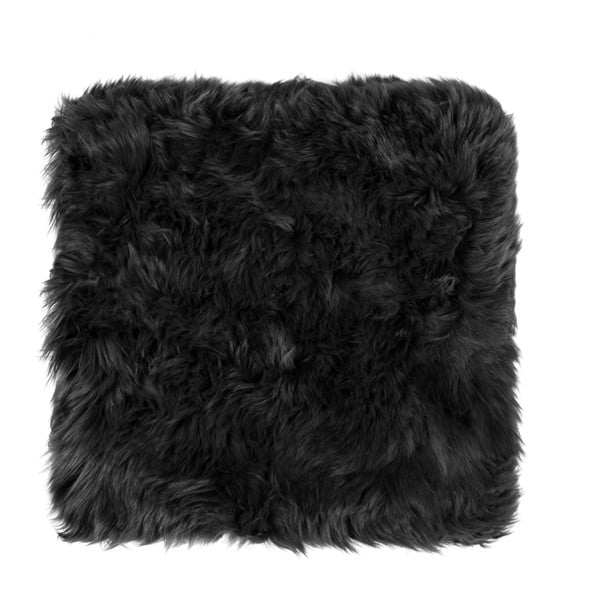 Čierny sedák z ovčej kožušiny na jedálenskú stoličku Royal Dream, 40 × 40 cm