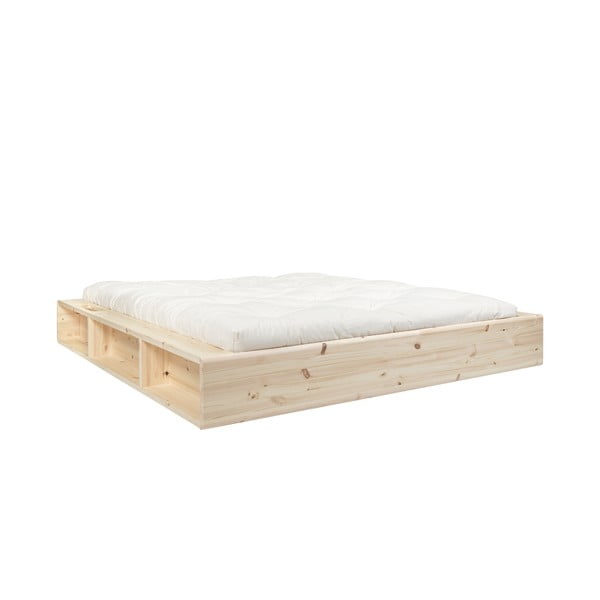 Dvojlôžková posteľ z masívneho dreva s úložným priestorom a futonom Latex Karup Design Ziggy, 140 x 200 cm