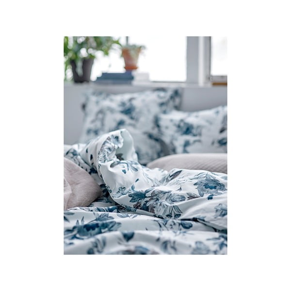 Modré obliečky z organického bavlnené saténu Södahl Flower burst, 140 x 200-image-1