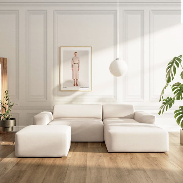 Béžová zamatová rozkladacia/s úložným priestorom rohová pohovka (pravý roh/s leňoškou) Villet – Rodier-image-1