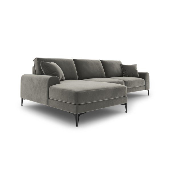 Svetlosivá zamatová rohová pohovka Mazzini Sofas Madara, ľavý roh-image-4