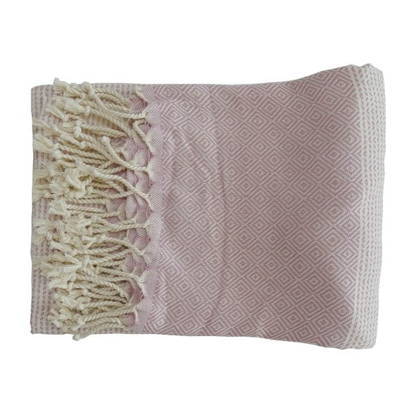 Svetloružová ručne tkaná osuška z prémiovej bavlny Damla, 100 × 180 cm