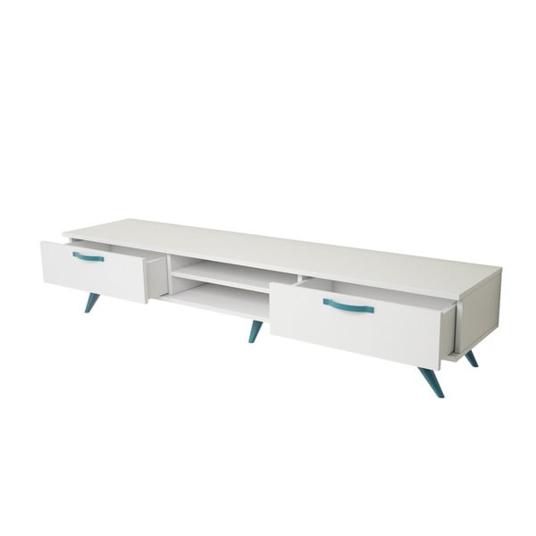 Biely TV stolík s tyrkysovými nohami Magenta Home Coulour Series, šírka 180 cm