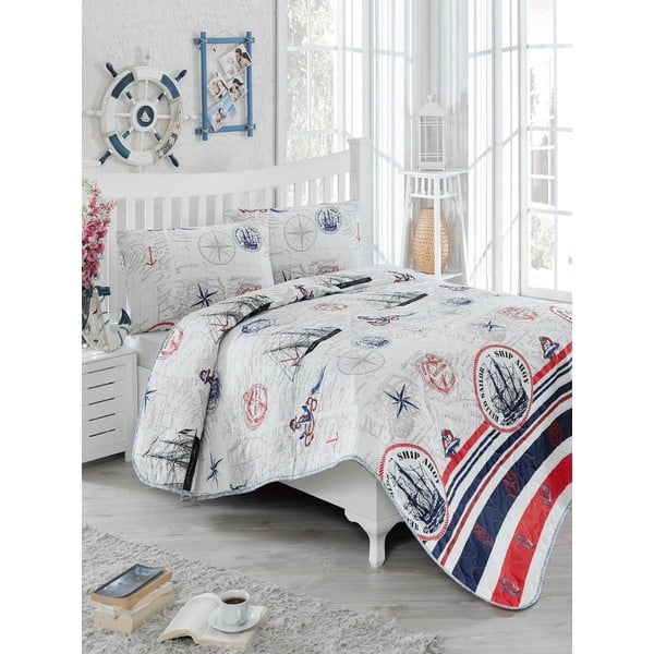 Prešívaný pléd cez posteľ s 2 obliečkami na vankúše Fairway, 200 × 220 cm