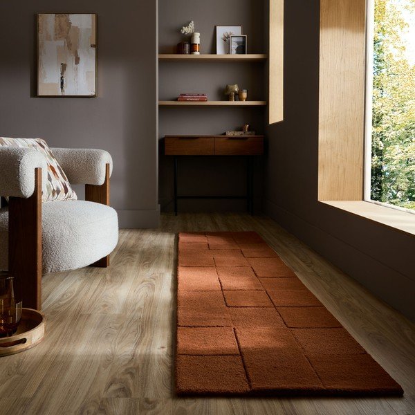 Ručne tkaný vlnený behúň v terakotovej farbe 60x230 cm Checkerboard – Flair Rugs-image-1