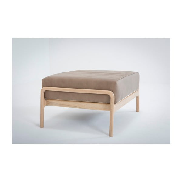 Svetlohnedá podnožka z byvolej kože s konštrukciou z masívneho dubového dreva Gazzda Fawn-image-1