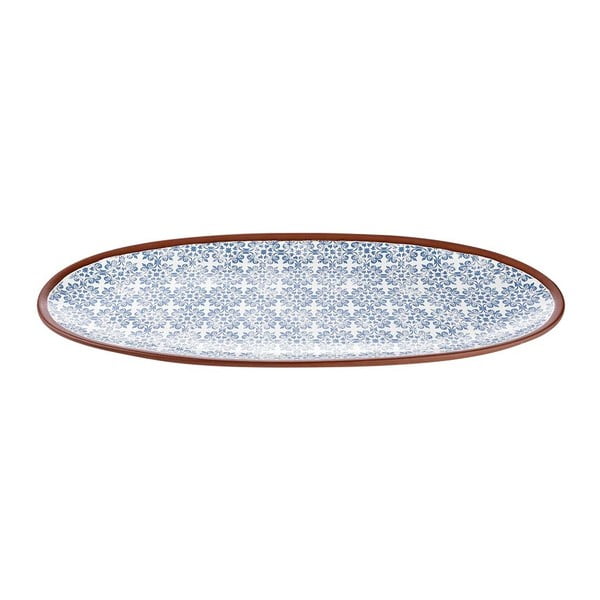 Terakotový oválny servírovací tanier s modrým vzorom Ladelle Tapas, dĺžka 48 cm