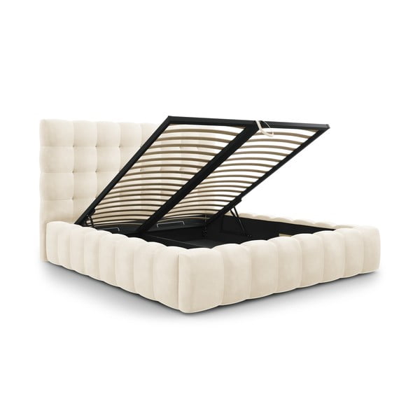 Béžová čalúnená dvojlôžková posteľ s úložným priestorom s roštom 200x200 cm Bali – Cosmopolitan Design-image-2