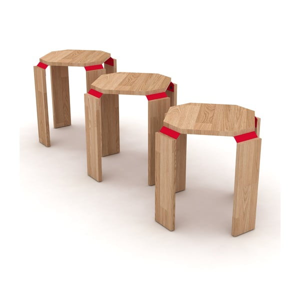 Sada 3 rozložiteľných odkladacích stolíkov s červeným detailom Rafevi Hansel