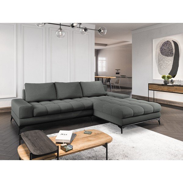 Tmavosivá rohová rozkladacia pohovka Windsor & Co Sofas Deneb, pravý roh-image-1
