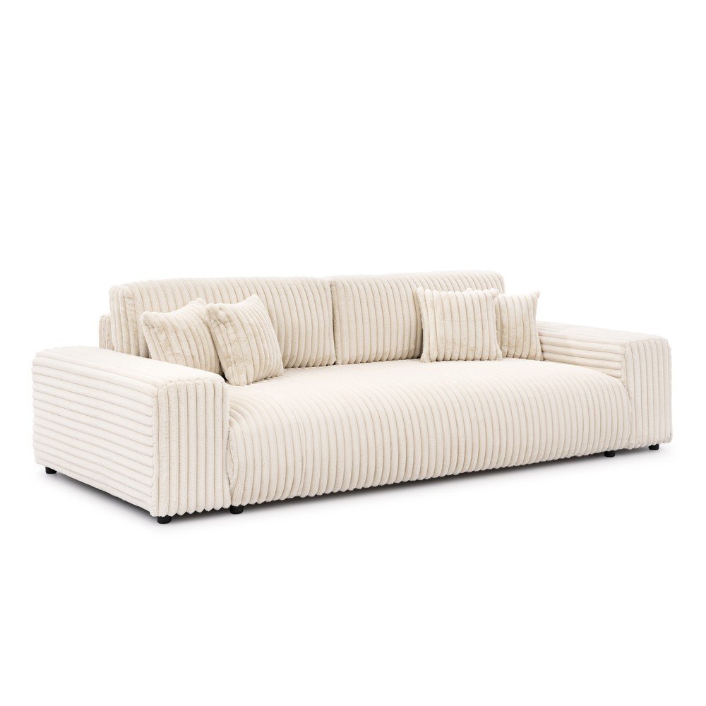 Krémová menčestrová rozkladacia/s úložným priestorom pohovka 260 cm Justin – Ropez