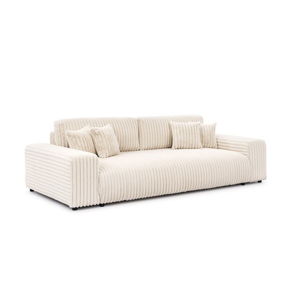 Krémovobiela menčestrová rozkladacia/s úložným priestorom pohovka 260 cm Justin  – Ropez