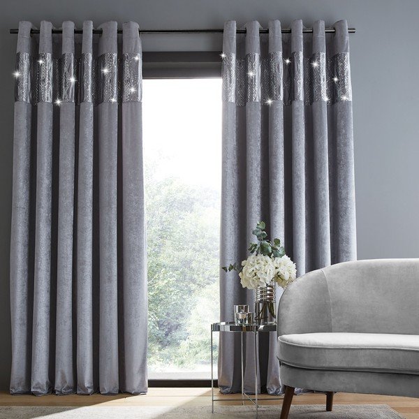 Sivé závesy v súprave 2 ks 229x229 cm Crushed Velvet Glamour Sequin – Catherine Lansfield-image-1