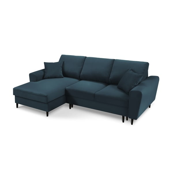 Tmavomodrá menčestrová rozkladacia/s úložným priestorom rohová pohovka (ľavý roh/s leňoškou) Kyoto – Cosmopolitan Design-image-1
