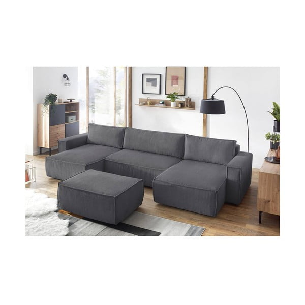 Tmavosivý menčestrový taburet Nihad – Bobochic Paris-image-1