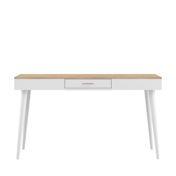Biely pracovný stôl s doskou v dekore duba 134x59 cm - TemaHome 
