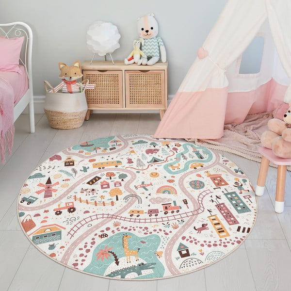 Prateľný detský hrací koberec ø120 cm Furry World – Mila Home-image-3