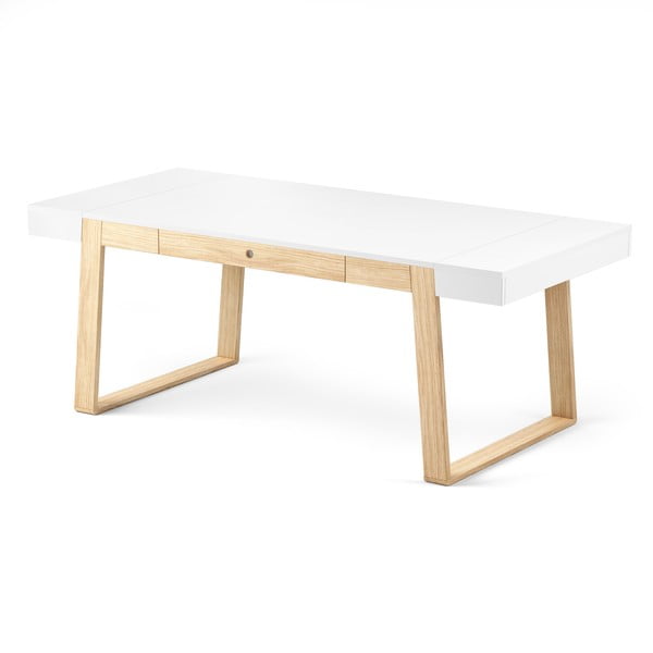 Stôl z dubového dreva s bielou doskou a bielymi detailmi Absynth Magh, 198 × 100 cm