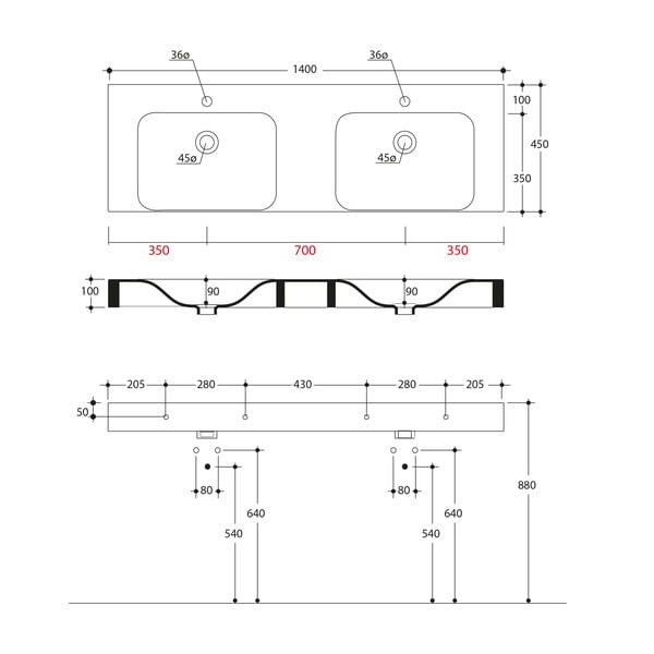 Biele keramické dvojumývadlo 140x45 cm Cento – Sapho-image-2