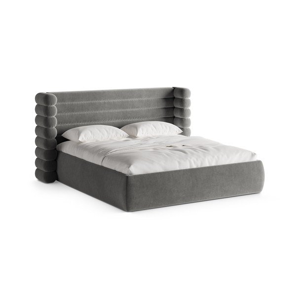 Sivá čalúnená dvojlôžková posteľ s úložným priestorom s roštom 200x200 cm Mount – Micadoni 