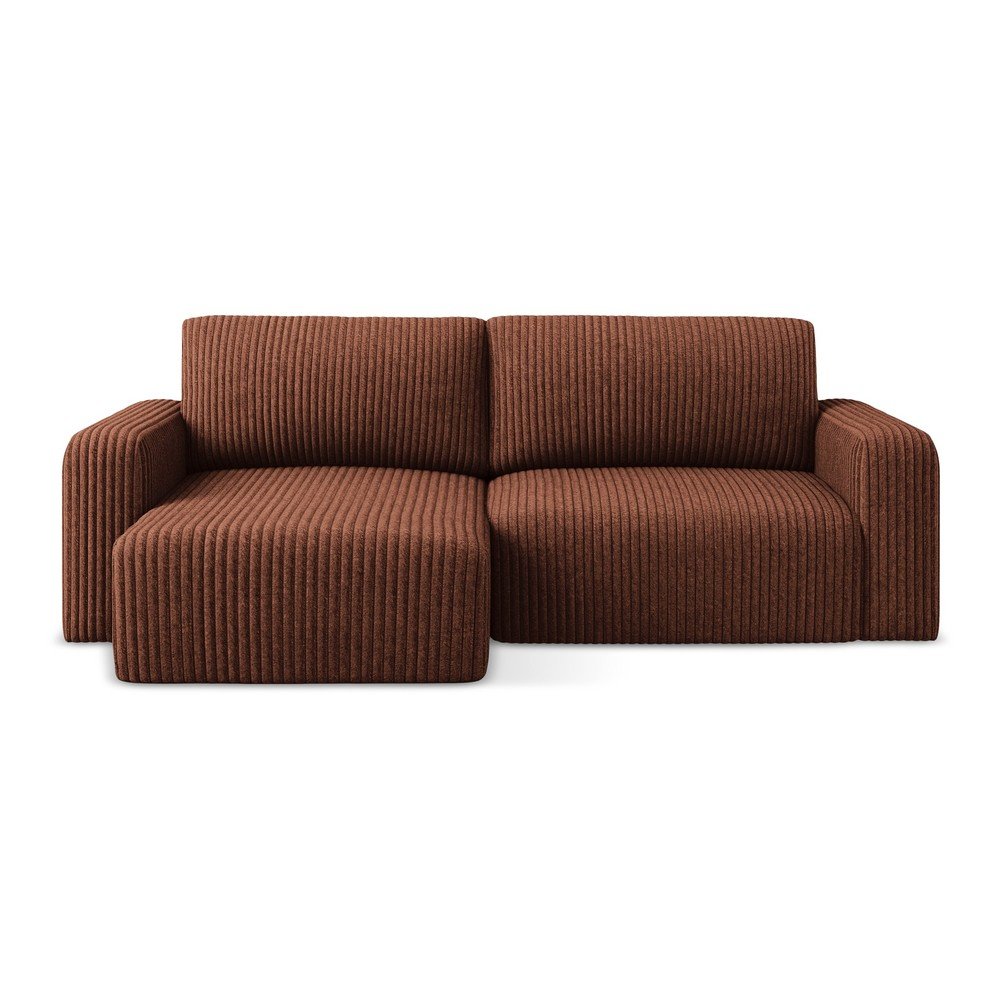 Menčestrová rozkladacia/s úložným priestorom rohová pohovka v terakotovej farbe (ľavý roh/s leňoškou) Kona – Makamii