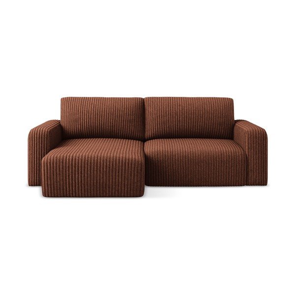 Menčestrová rozkladacia/s úložným priestorom rohová pohovka v terakotovej farbe (ľavý roh/s leňoškou) Kona – Makamii