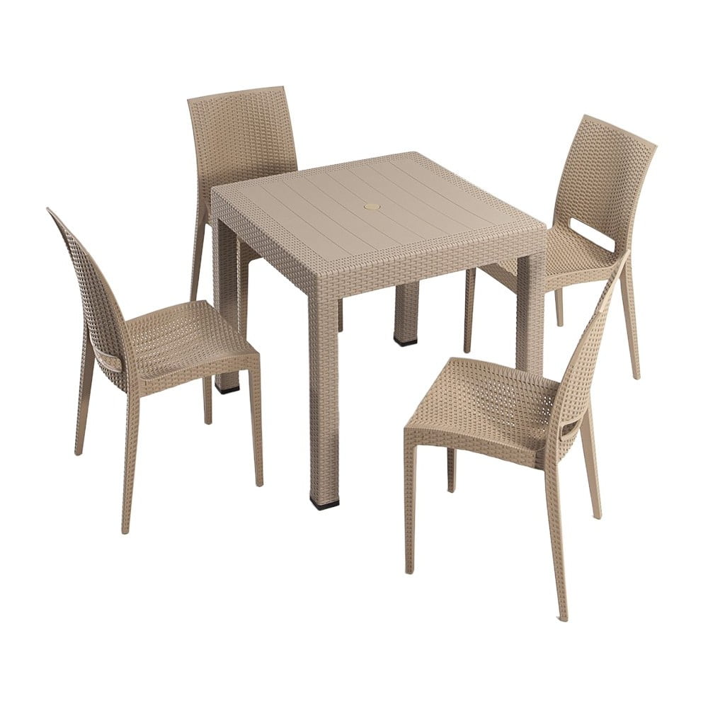 Béžová záhradná jedálenská súprava z umelého ratanu pre 4 Rattan – Floriane Garden