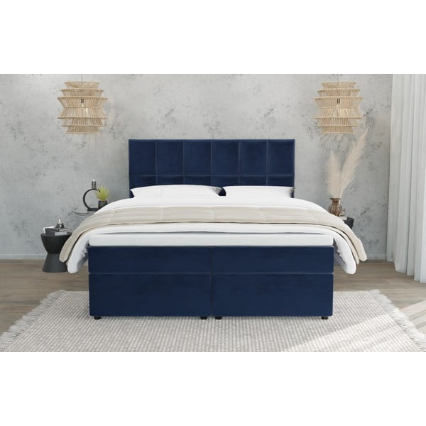 Tmavomodrá boxspring posteľ s úložným priestorom 140x200 cm Flip – Ropez-image-2