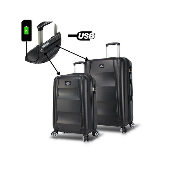 Sada 2 čiernych cestovných kufrov na kolieskach s USB porty My Valice LASSO Cabin & Medium-image-2