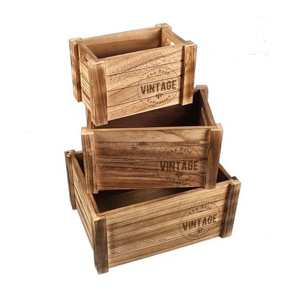 Sada 3 drevených úložných boxov Maiko Vintage
